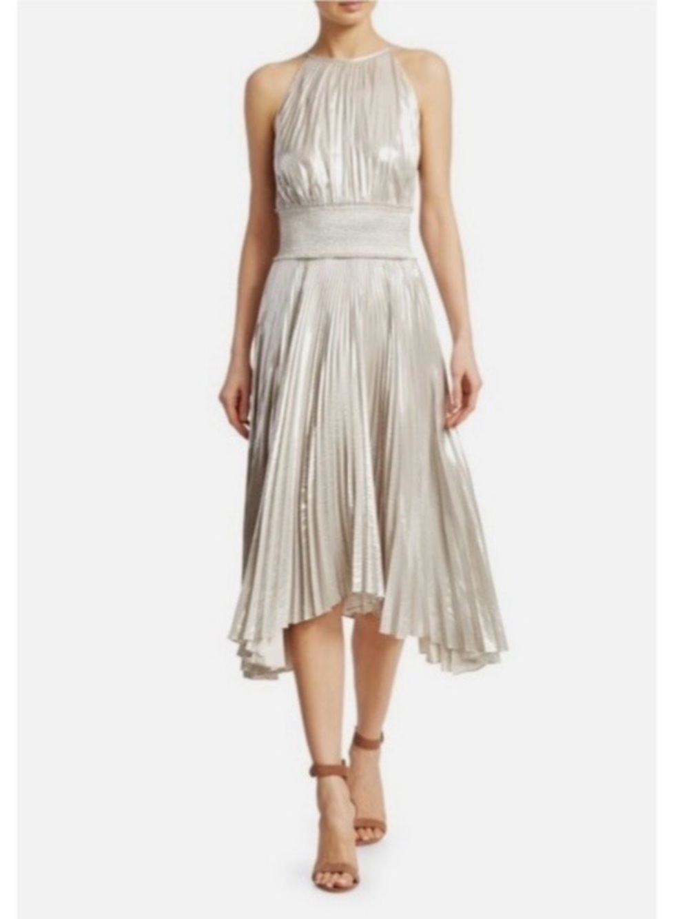 A.L.C. Weston Pleated Midi Dress in Silver, Size 4